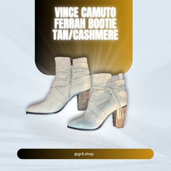 Vince Camuto Womens Ferrah Bootie Tan/Cashmere Size 10 Suede Upper Side Zipper & - Picture 1 of 9